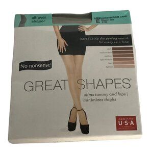 No Nonsense Great Shapes All-Over Shaper Sheer Toe Pantyhose Size E Suntan/Mediu